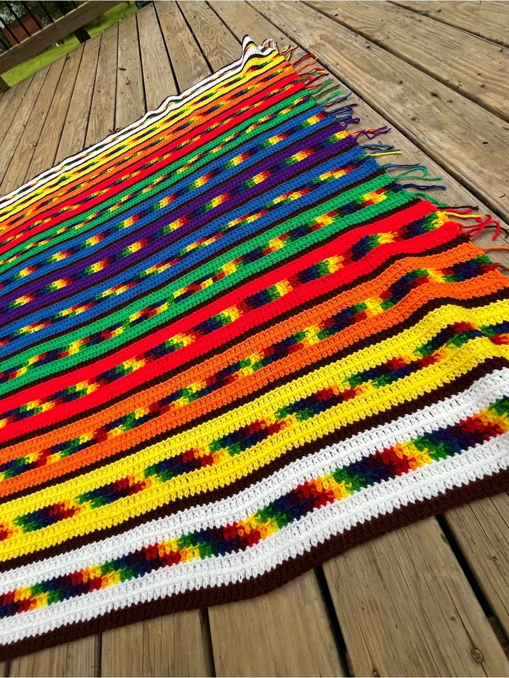 Handmade Multicolor Striped Crochet Throw Blanket - Vibrant Rainbow Accent